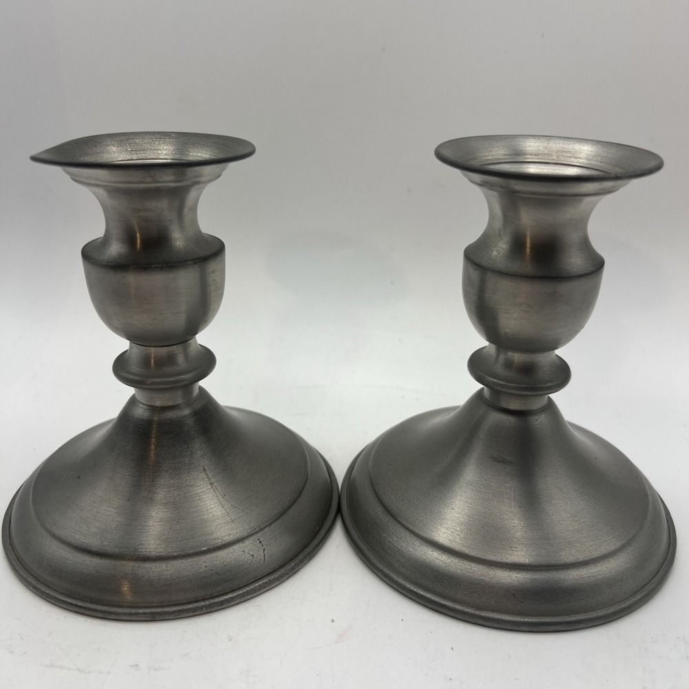 Leonard Pewter Lot (2) Candlestick Holders Weighted Bolivia 4.75" Vintage
